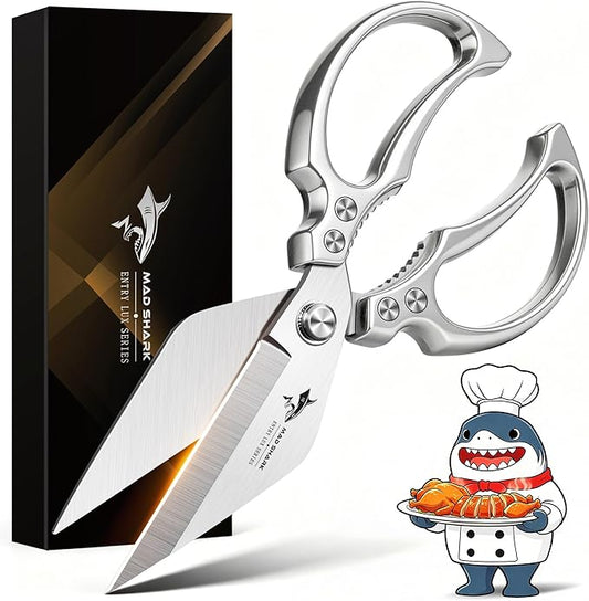 MAD SHARK Heavy Duty Kitchen Scissors, Dishwasher Safe All Purpose Kitchen Shears, Premium Sharp Poultry Shears for Turkey, Meat, Seafood, Vegetables, Stainless Steel Blades, Gifts for Men Women