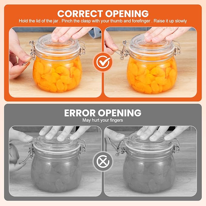Hovico 17 oz Glass Jars with Airtight Lids And Leak Proof Rubber Gasket, Wide Mouth Mason Jars with Hinged Lids for Kitchen Canning Cereal,Pasta,Sugar,Beans,Spice, Glass Storage Containers, Set of 6 - Image 3