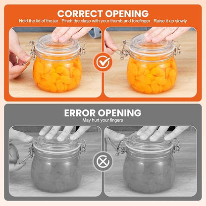 Hovico 17 oz Glass Jars with Airtight Lids And Leak Proof Rubber Gasket, Wide Mouth Mason Jars with Hinged Lids for Kitchen Canning Cereal,Pasta,Sugar,Beans,Spice, Glass Storage Containers, Set of 6 - Image 3