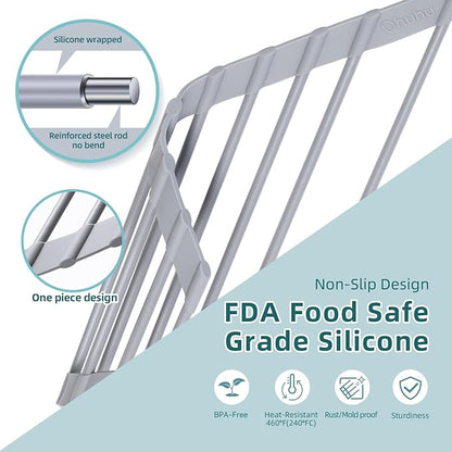 Ohuhu Triangle Roll Up Dish Drying Rack, Anti-Slip Organizer for Kitchen Sink Drying Rack with Full Silicone Wrapped for Top of Sink Coner Grey - Image 4
