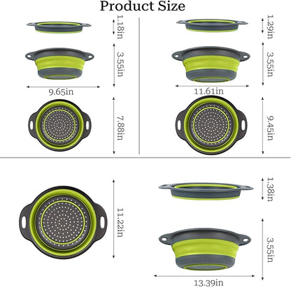 Collapsible Colander 3-Pack Set Space-Saving Foldable Kitchen Strainer with Non-Slip Base Durable Thickened PP+TPE Collapsible Strainers for Pasta, Vegetables, Fruits (Gray-Green) - Image 2