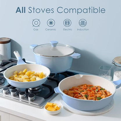 SENSARTE Nonstick Ceramic Cookware Set Large 13-Piece, Healthy Pots and Pans Set Dishwasher Safe, Non-toxic Kitchen Cooking Set with Stay-Cool Handles, Induction Compatible, PFAS Free, Blue - Image 3