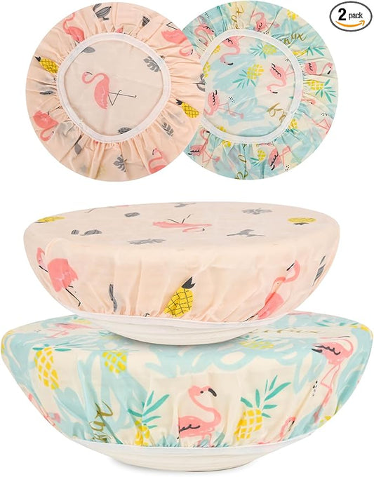 Reusable Bowl Covers for Bread Proofing（2 Large）- Cotton Beeswax Bowl Covers Reusable with Elastic Rim, Sourdough Bowl Cover for Food Storage and Food Preservation (10INCH) (flamingos)