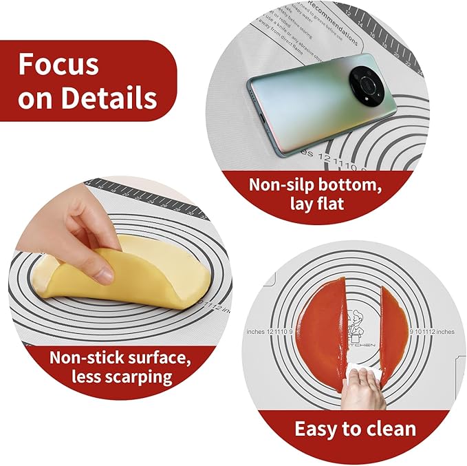 Silicone Baking Mat with Measurement, Non Stick Pastry Mat for Dough Rolling, Fondant Mat, Pie Crust Pizza, Macaron,Cookie Sheet, Reusable Baking Supplier Tools - Image 3