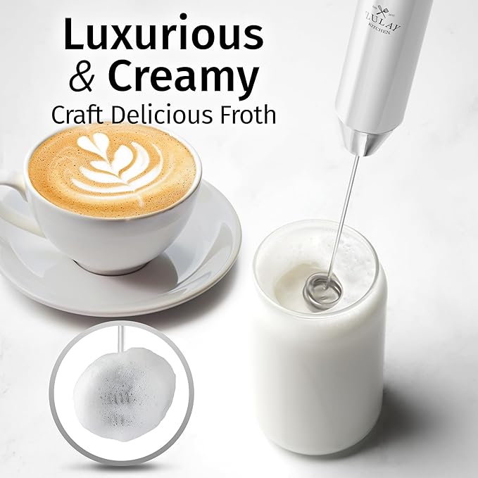 Zulay Kitchen Rechargeable Milk Frother Handheld Lux - Powerful 2-Speed Motor, Waterproof, 2000mAh Battery - Drink Mixer for Latte, Cappuccino, Matcha & Protein Powder - Snow White - Image 2