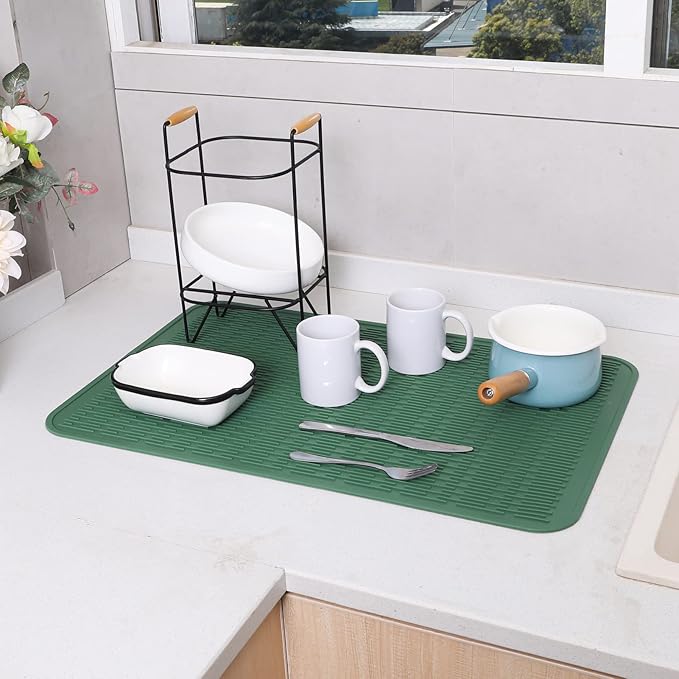 MicoYang Silicone Dish Drying Mat for Multiple Usage,Easy clean,Eco-friendly,Heat-resistant Silicone Mat for Kitchen Counter or Sink,Refrigerator or Drawer Liner Green 3XL 28 inches x 18 inches - Image 5