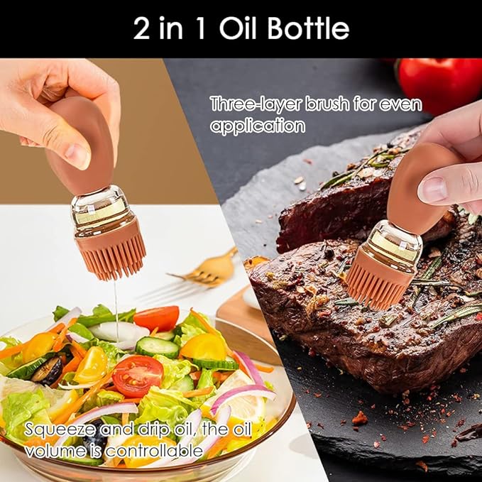 TINMIX Oil Dispenser with Brush - Glass Olive Oil Dispenser for Kitchen, 2 IN 1 Oil Dispenser Bottle with Silicone Basting Brush for Cooking Vinegar Sauce BBQ Grill Frying, T-OB21, Grey - Image 4