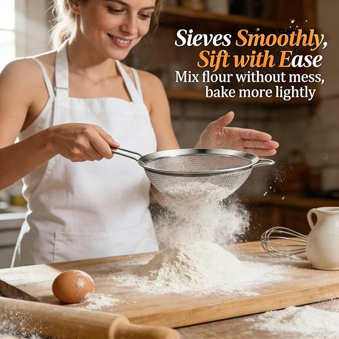 Anaeat Fine Mesh Strainers - Premium Stainless Steel Colander Sieve Sifters, with Durable Mesh and Sturdy Handle, Excellent for Sifting Dry ingredients, Flour, Pastas, Rice, Tea (7.09"）