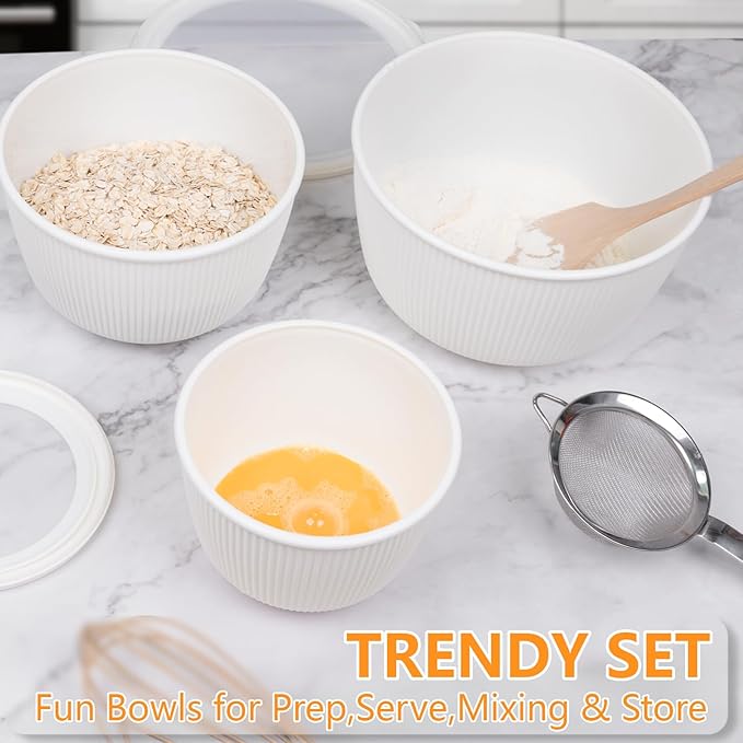 BoxedHome Mixing Bowls with Lids Set, 4 Packs BPA-Free Plastic Prep Bowls for Kitchen, Dishwasher & Microwave Safe, Large Capacity, Beige - Image 7