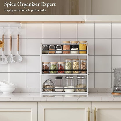3 Tier Wooden Spice Rack, Seasoning Jars Rack Shelf Spice Organizer for Countertop or Wall Mount, Vertical Spice Holder for Kitchen Counter, Cabinet, Pantry, White - Image 3