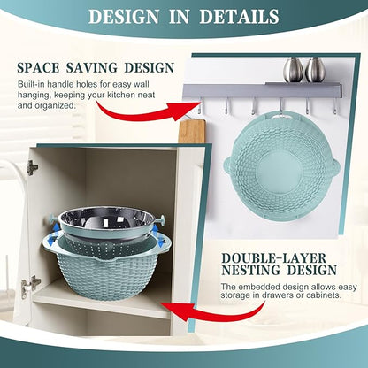4-1 Colander with Bowl Set - Strainers for Kitchen(Patented), Food Strainers and Colanders, Pasta Strainer with New Upgraded Graters for Fruit, Veggie Washing, Aesthetic Cooking Present - Blue - Image 7