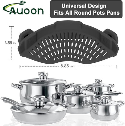 AUOON Clip On Strainer Silicone for All Pots and Pans, Pasta Strainer Clip on Food Strainer for Meat Vegetables Fruit Silicone Kitchen Colander (Gray) - Image 2