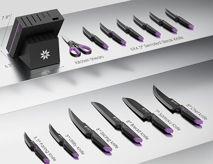 Knife Set - 15 PCS Kitchen Knife Set with Built-in Knife Sharpener Block - Stainless Steel Knife Block Set - Dishwasher Safe, Elegant Box for Men Women, Mothers Day - Image 3