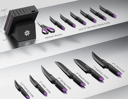 Knife Set - 15 PCS Kitchen Knife Set with Built-in Knife Sharpener Block - Stainless Steel Knife Block Set - Dishwasher Safe, Elegant Box for Men Women, Mothers Day - Image 3