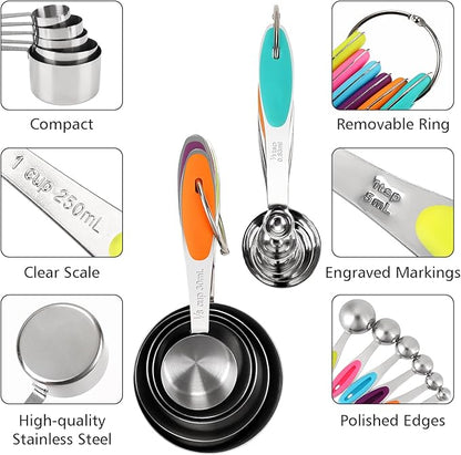 Accmor Stainless Steel Measuring Cups and Spoons Set, 11 Piece Metal Stackable Tablespoons Measurement kit for Cooking & Baking, Nesting Kitchen Gadgets Utensils for Dry or Liquid Ingredients - Image 4
