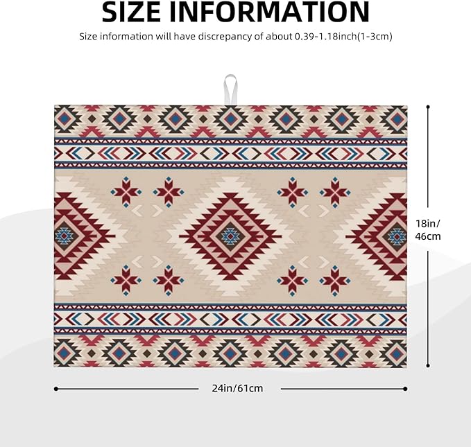 Rustic Ethnic African Dish Drying Mat Vintage Tribal Aztec Southwestern Drying Rack Pad Countertop Dishes Ultra Absorbent Microfiber Kitchen Counter Mat 18x24 Inch