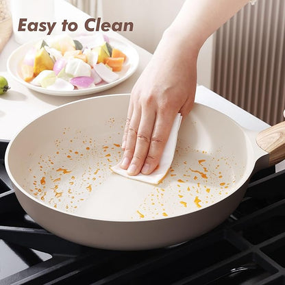 SENSARTE Ceramic Nonstick Frying Pan Skillet with Lid 11inch, Non Stick Pan Omelette Pans, Non-toxic Kitchen Cooking Chef's Pan, Free of Intentionally Added PFOA/PFAS/PTFE, Induction Compatible, Taupe - Image 6