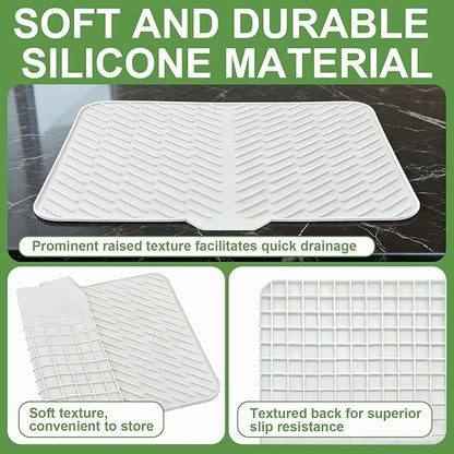 Silicone Drying Mat, 23"X17" With Built-in Drain Lip,Heat-Resistant,Eco-friendly,Hygienic Drying Pad,Leak-Proof and Non-Slip,Silicone Dish Drying Mat for Kitchen Counter or Sink（White 23X17） - Image 3
