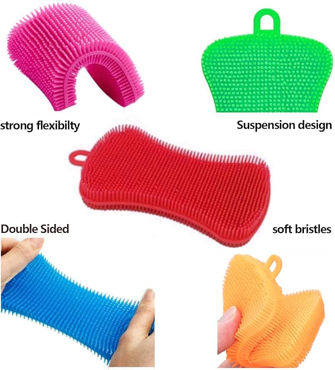 Silicone Sponge Dish Washing Kitchen Scrubber, 6 Pack Reusable Dish Washing Cleaning Sponges Double-Sided Multipurpose Non Stick Silicone Dish Sponges for Dishes, Fruit, Vegetable （Multicolor） - Image 3