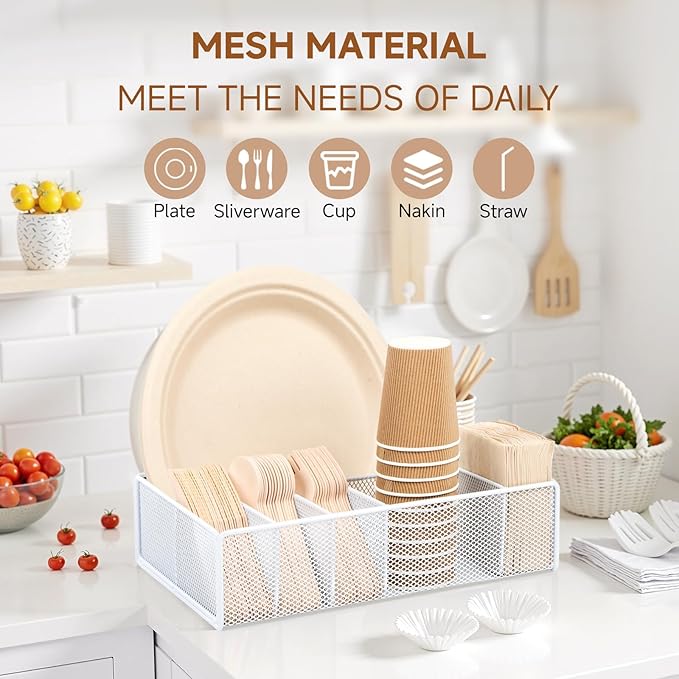 Utensil Caddy for Party - Paper Plate Holder ,Utensil Silverware Caddy Utensil Holder Paper plate Organizer with 6 Compartments for Party, Camping, Picnic - Image 2