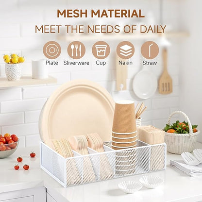 Utensil Caddy for Party - Paper Plate Holder ,Utensil Silverware Caddy Utensil Holder Paper plate Organizer with 6 Compartments for Party, Camping, Picnic - Image 2