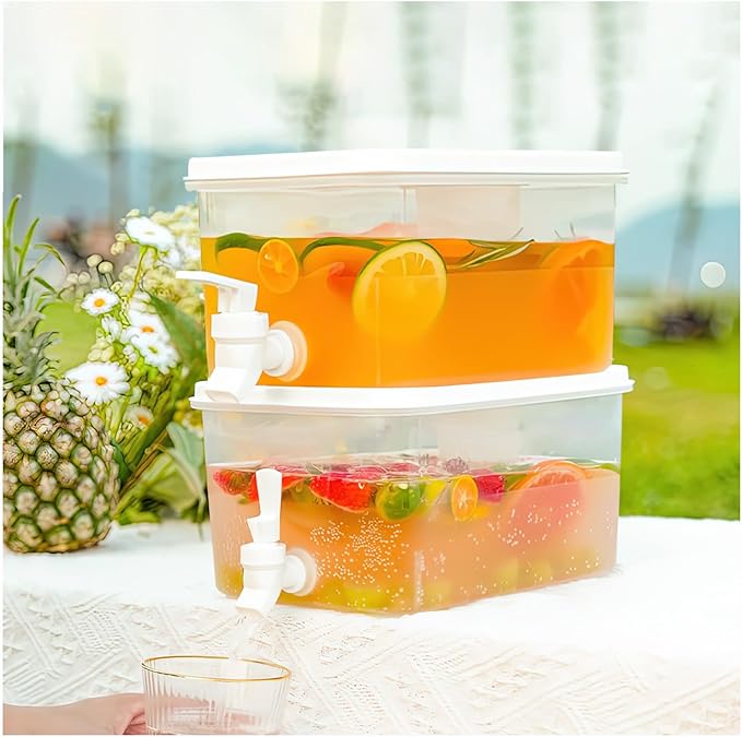 1 Gallon Beverage Drink Dispenser for Fridge, Plastic Beverage Dispenser with Spigot，Juice Container Sealed with Filter Screen，Cold Hot Drink Jug for Christmas Party Supplies (2PCS 1Gallon)