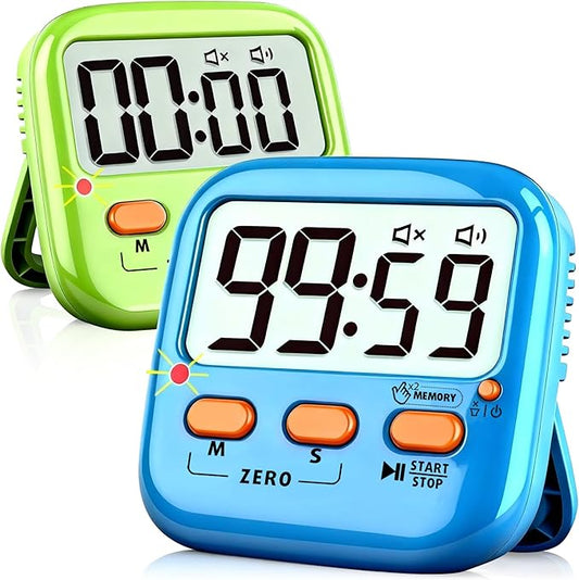 2 Pack Digital Timer for Kids, Magnetic Kitchen Timers for Cooking, Egg, Teachers, Classroom, Study, Exercise, Oven Baking - AAA Battery Included by Azosowo