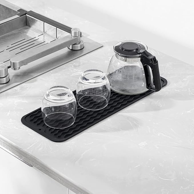 MicoYang Silicone Dish Drying Mat for Multiple Usage,Easy clean,Eco-friendly,Heat-resistant Silicone Mat for Kitchen Counter,Sink,Bar,Bottle,or Cup Black M 17 inches x 6 inches - Image 6