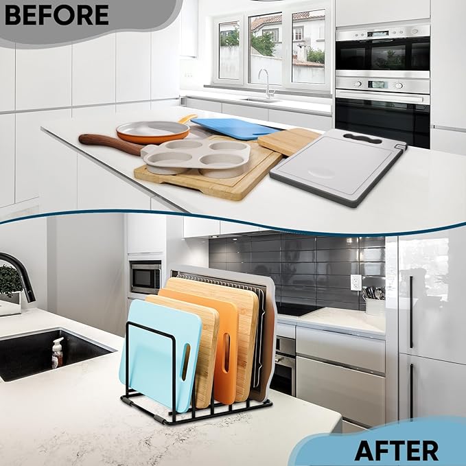 2-Pack Cutting Board Organizer, 5-Slot Steel Kitchen Storage Rack for Cutting Boards, Baking Trays, and Thin Pans - Compact Clutter-Free Solution - Image 7