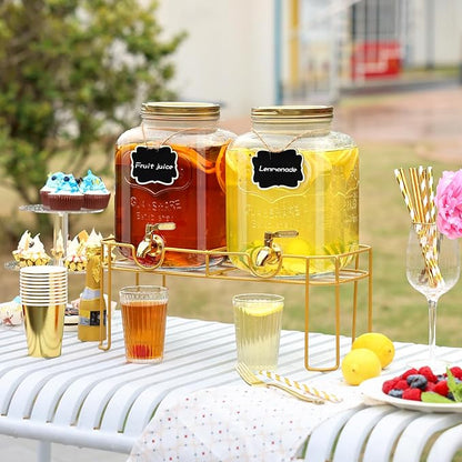 1.6 gallon Glass Beverage Dispenser with Stand, 2PACK Lemonade Dispenser with Spigot Stainless Steel, Drink Dispensers for Parties,Picnic,Weddings(Golden) - Image 6