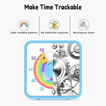Secura 60-Minute Visual Timer, 7.5 Inch Magnetic Rainbow Countdown Timer for Classroom or Kitchen, Durable Mechanical Timer Clock with Magnetic Backing (Blue & Star)