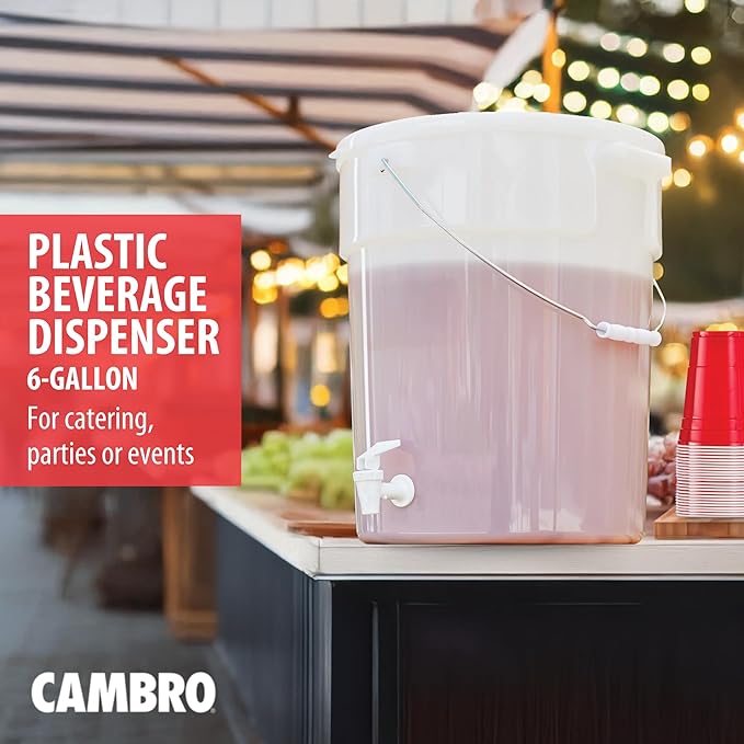 Cambro DSPR6148 SIX-GALLON (22,7 L) BEVERAGE DISPENSER, White, 22 Quart Case of 1 - Image 2