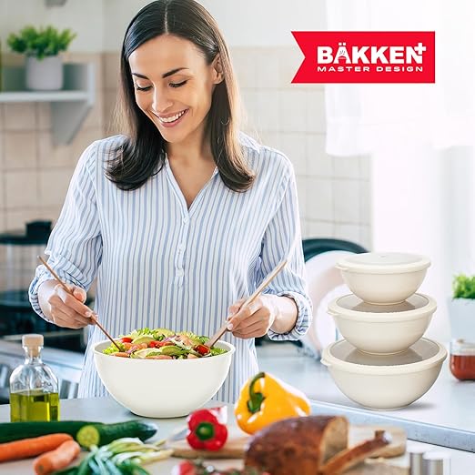 Bakken Master 12 Piece Plastic Nesting Bowls with Lids - Mixing Bowls Set includes 6 Prep Bowls and 6 Lids, BPA-Free, Reusable Meal Prep Containers, Microwave, Freezer & Dishwasher Safe, White Cream - Image 9