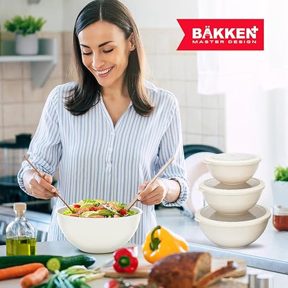 Bakken Master 12 Piece Plastic Nesting Bowls with Lids - Mixing Bowls Set includes 6 Prep Bowls and 6 Lids, BPA-Free, Reusable Meal Prep Containers, Microwave, Freezer & Dishwasher Safe, White Cream - Image 9