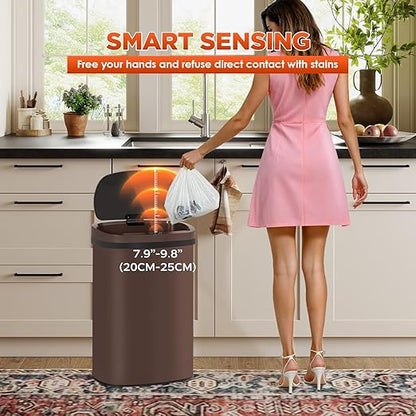PayLessHere | 13 Gallon Stainless Steel Trash Can | Brown | Automatic Touchless Lid with Motion Sensor | Kitchen Garbage Can with Waterproof Design | for Home, Office, Bathroom | Pack of 1 - Image 3
