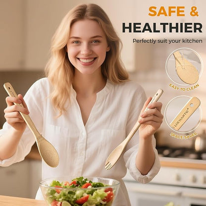 Wooden Spoons for Cooking Bamboo Utensils Set (6 Pieces) - Essential Tools Wooden Spoons & Spatula for Everyday Stirring, Mixing, Flipping & Serving, Gentle on Nonstick Cookware - Image 7