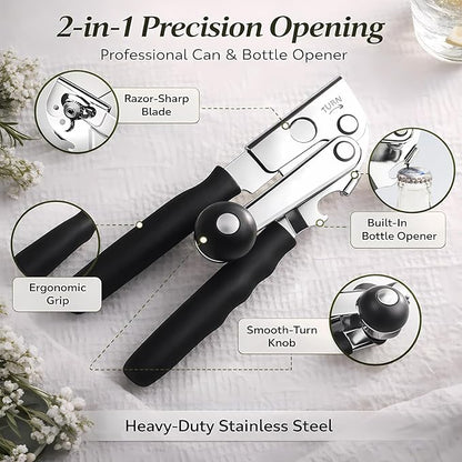 Commercial Can Opener, Heavy Duty Manual Can Opener for Large Cans, Hand Crank Can Opener with Magnetic Lid Lifter, Stainless Steel with Bottle Opener - Image 2