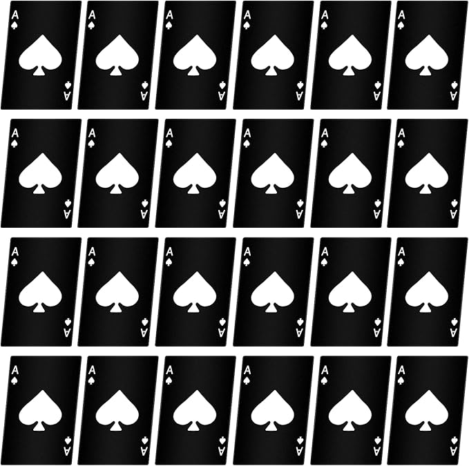 Chumia Poker Card Bottle Openers Stainless Steel Poker Card Beer Ace Bottle Cap Openers for Wedding Birthday Party Bridal Shower Table Tools Supplies(Black,24 Pieces)