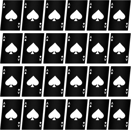 Chumia Poker Card Bottle Openers Stainless Steel Poker Card Beer Ace Bottle Cap Openers for Wedding Birthday Party Bridal Shower Table Tools Supplies(Black,24 Pieces)