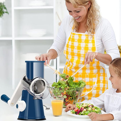 Ourokhome Rotary Cheese Grater Hand Crank, Kitchen Shredder Speed Mandolin Slicer Nut Grinder with Handle and Drum Blades for Cheese, Vegetable, Walnut, Chocolate, Potato, Carrot, 3 Blades, Dark Blue - Image 7
