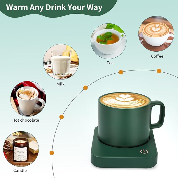 VOBAGA Mug Warmer Set, Coffee Warmer for Desk with 11oz Ceramic Mug, Auto Shut Off & 3-Temp Settings, Smart Coffee Cup Warmer, Home Office Essentials Coffee Set(Mug Included) - Image 4
