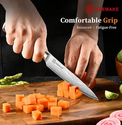 KEEMAKE 5 Inch Paring Knife - Ultra Sharp High Carbon Stainless Steel, Tomato Knife for Fruit Cutting & Peeling with Ergonomic Utility Handle