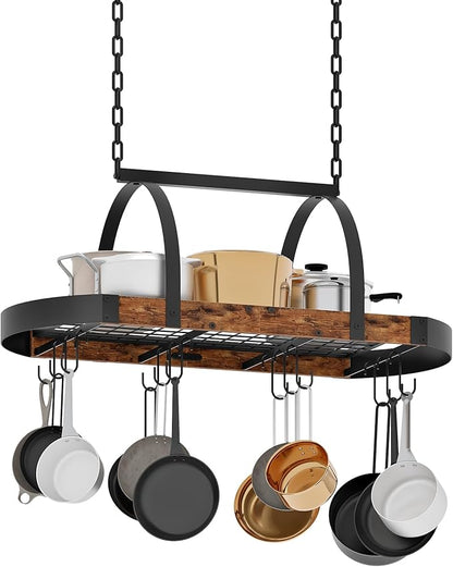 CHOEZON Hanging Pot Rack, Pot Hanger for Kitchen, Ceiling Mounted Pot Holder, Cookware Organizer with 12 S-Shaped Hooks, for Pot, Pan Storage, Space-Saving, Rustic Brown and Black TPR08BFC1 - Image 8