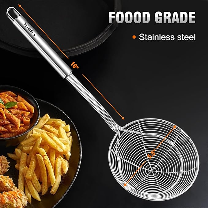 Walfos Spider Strainer - 5.5 Inch Stainless Steel Fryer Scoop, Kitchen Spider Skimmer Strainer With Handle, For Cooking Deep Fryer, Pasta, Spaghetti, Noodle, Vegetables, Egg - Image 6