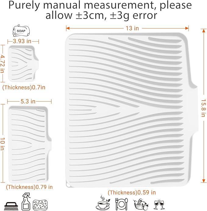 Silicone Dish Drying Mat for Kitchen Counter, Dish Drying Pad, Non-Slip Drain Pad with Built-in Drain, Heat Resistant Stone Drying Mat - Image 2