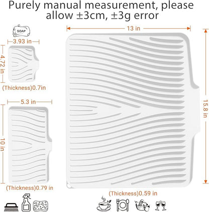 Silicone Dish Drying Mat for Kitchen Counter, Dish Drying Pad, Non-Slip Drain Pad with Built-in Drain, Heat Resistant Stone Drying Mat - Image 2