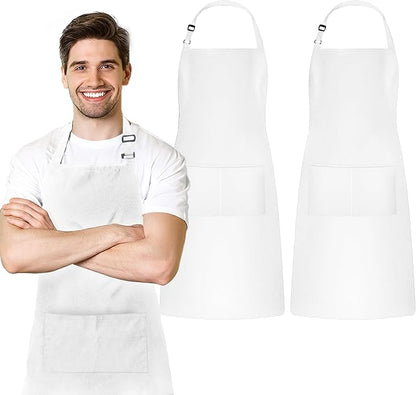 Adjustable Bib Apron 100% Polyester Kitchen Aprons Waterdrop Resistant Aprons with Adjustable Strap, Pockets & Long Ties