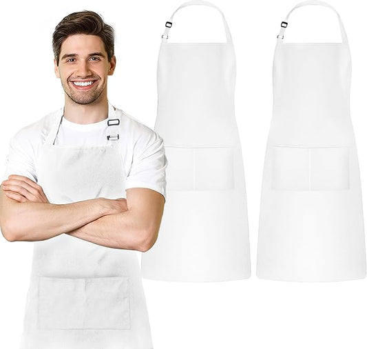 Adjustable Bib Apron 100% Polyester Kitchen Aprons Waterdrop Resistant Aprons with Adjustable Strap, Pockets & Long Ties