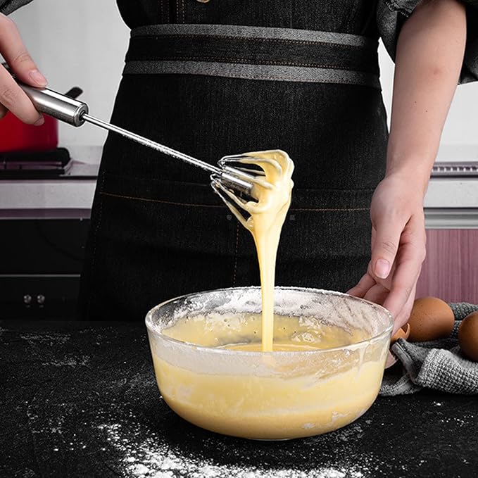 Semi-automatic Whisk, Stainless Steel Egg Beater, Hand Push Rotary Whisks Mixer Stirrer for Making Cream, Whisking, Beating and Stirring (Silver) - Image 7