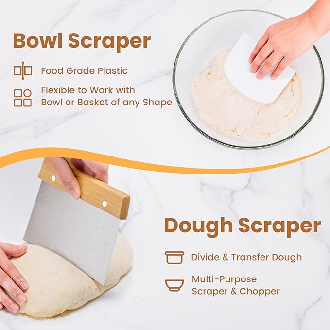 Danish Dough Whisk with Sourdough Scoring Tool, Bread Making Tools and Baking Supplies - Dough Hook Dutch Whisk, Bread Lame, Bench Scraper & Pastry Brush - Image 5